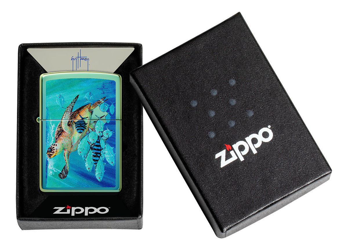 Encendedor Zippo Verde Tortuga Peces Cod 48967