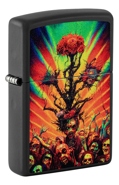 Encendedor Zippo Negro Mate Zombies Flores Cod 48956