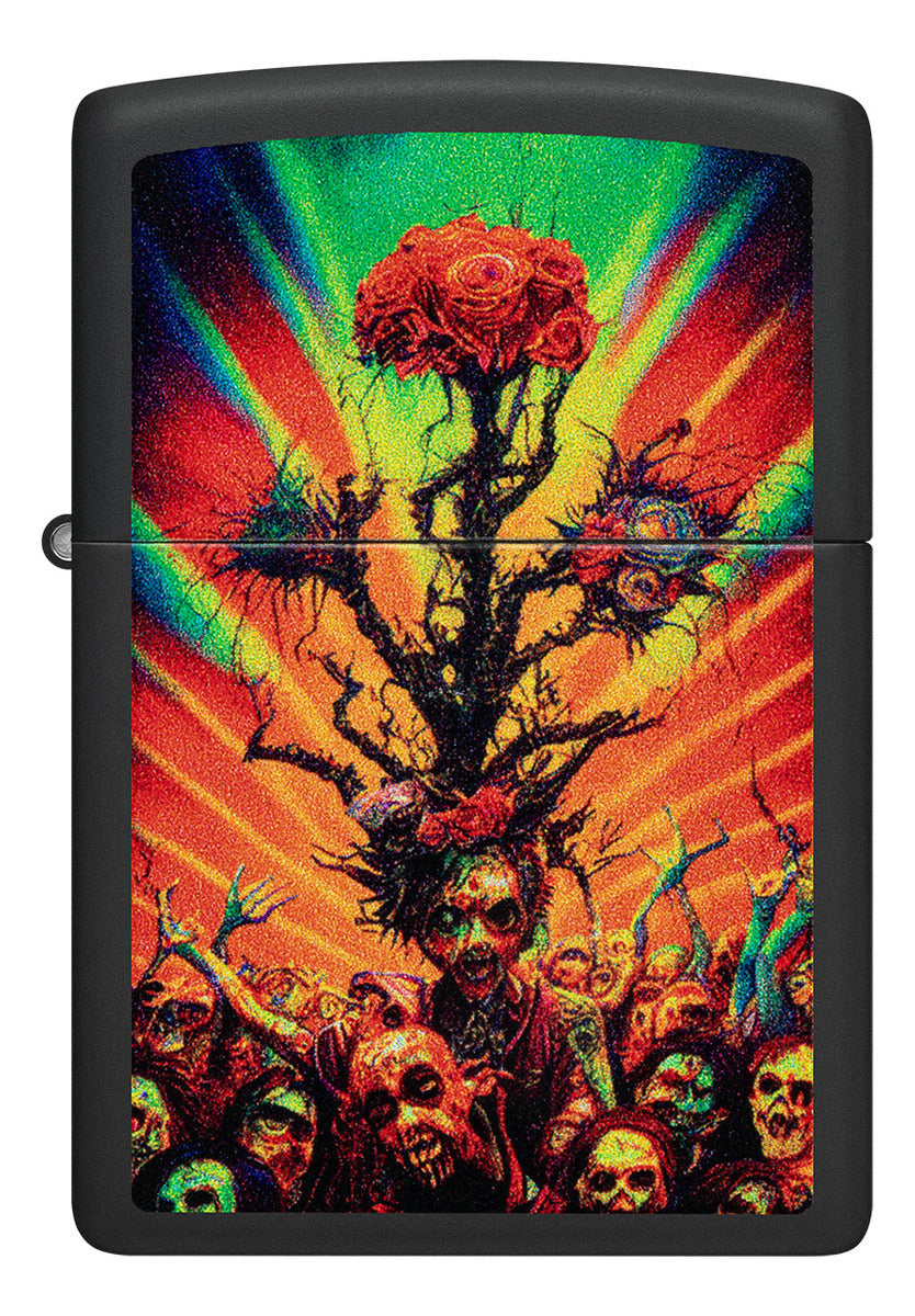 Encendedor Zippo Negro Mate Zombies Flores Cod 48956