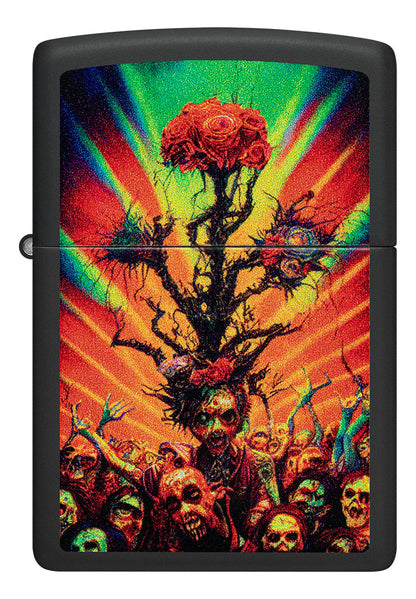 Encendedor Zippo Negro Mate Zombies Flores Cod 48956