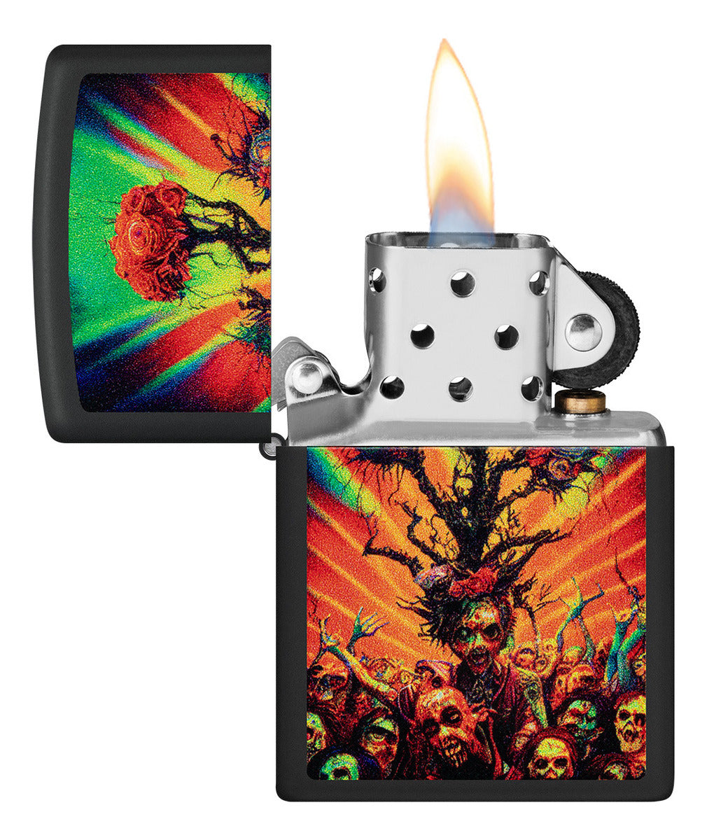 Encendedor Zippo Negro Mate Zombies Flores Cod 48956