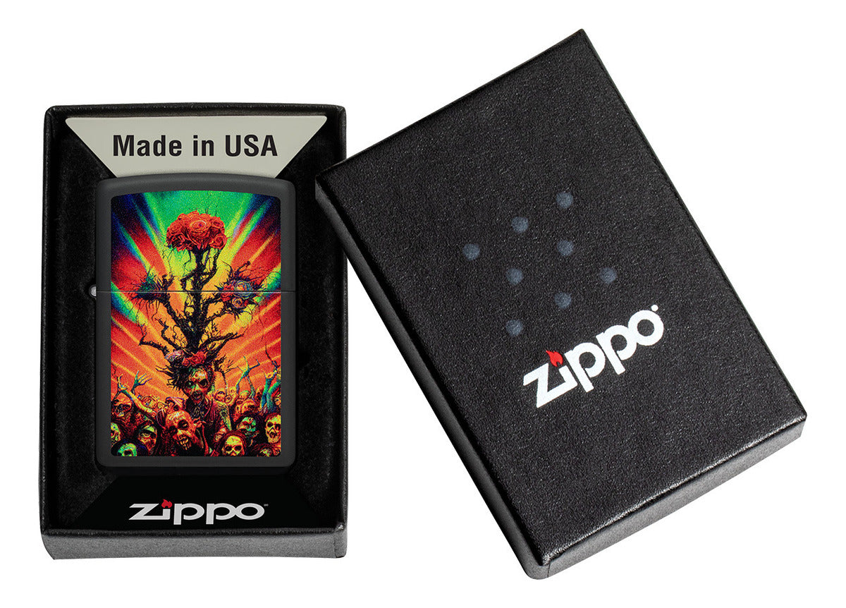 Encendedor Zippo Negro Mate Zombies Flores Cod 48956