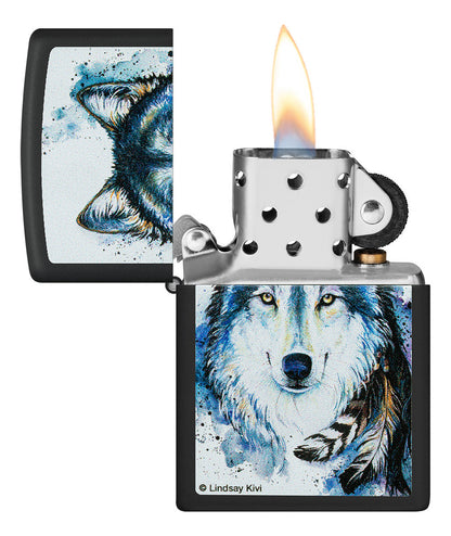 Encendedor Zippo Negro Mate Lobo Indio Cod 48936