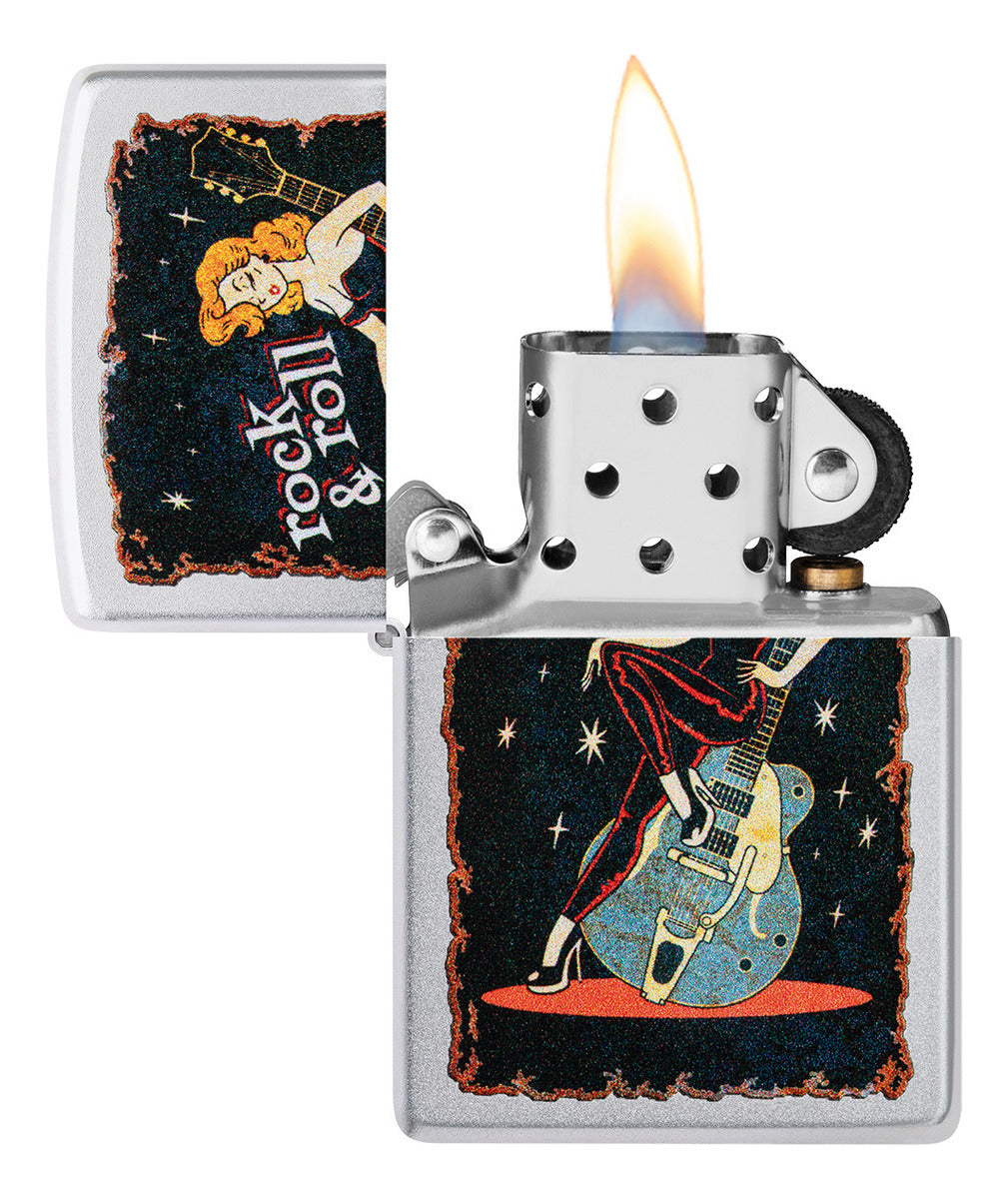 Encendedor Zippo Cromo Chica Rock & Roll Cod 48930