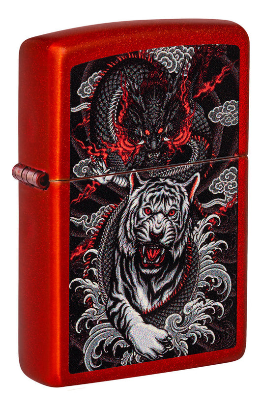 Encendedor Zippo Rojo Metalizado Dragón-Tigre Cod 48933