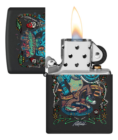Encendedor Zippo Negro Mate Elefante Cod 48673