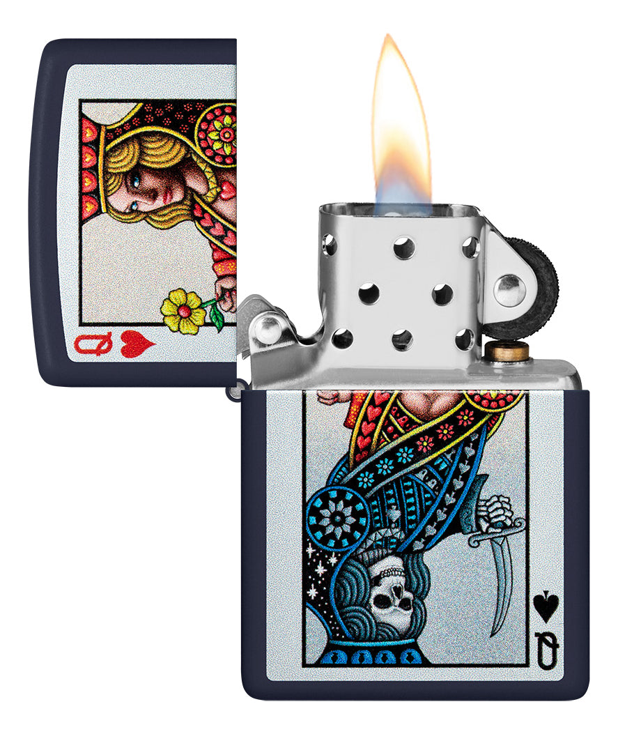 Encendedor Zippo Azul Mate Carta Póker Cod 48723