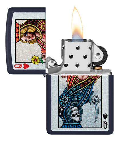 Encendedor Zippo Azul Mate Carta Póker Cod 48723