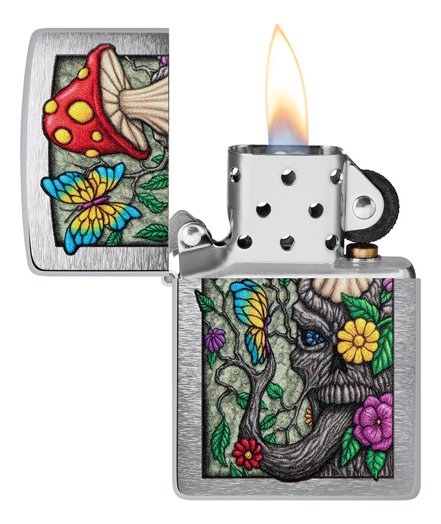 Encendedor Zippo Cromado Hongo Flores Cod 48635