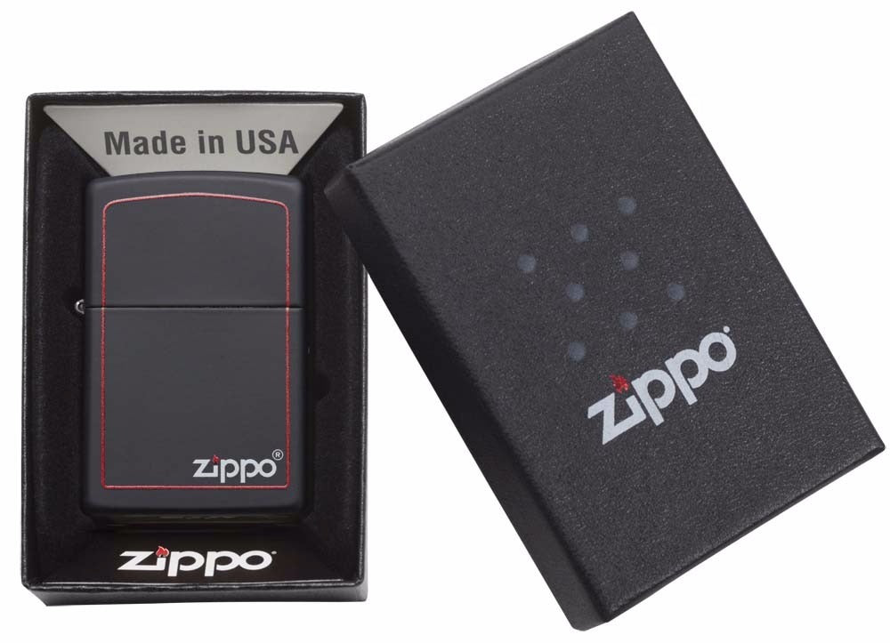 Encendedor Zippo Negro Mate/borde Rojo Con Logo - Cod 218zb