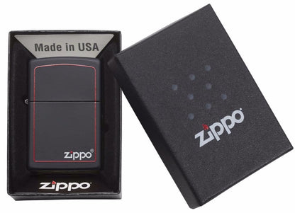 Encendedor Zippo Negro Mate/borde Rojo Con Logo - Cod 218zb