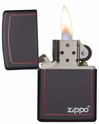 Encendedor Zippo Negro Mate/borde Rojo Con Logo - Cod 218zb