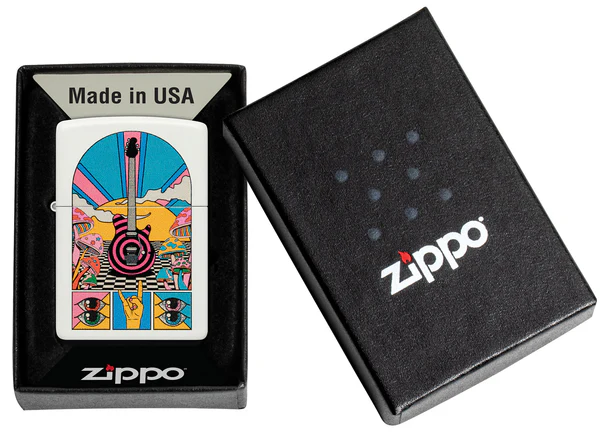 Encendedor Zippo Blanco Retro Guitarra Cod 46167