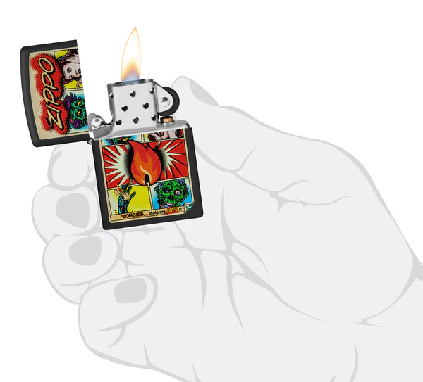 Encendedor Zippo Negro Mate Comic Zombies Cod 46229