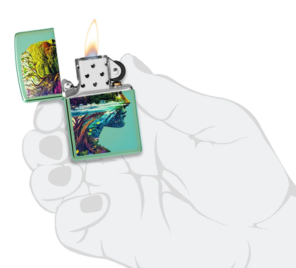 Encendedor Zippo Verde Metalizado Rostro Naturaleza Cod 46233