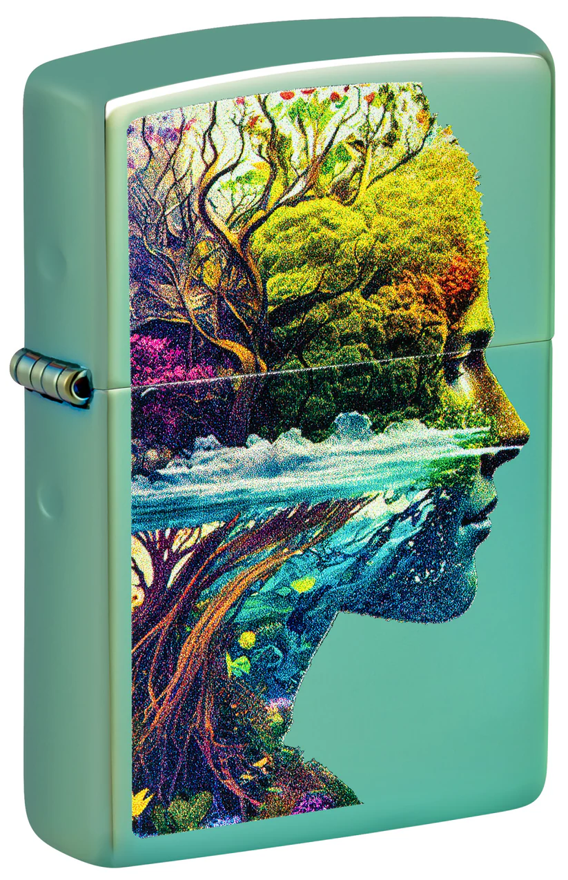 Encendedor Zippo Verde Metalizado Rostro Naturaleza Cod 46233