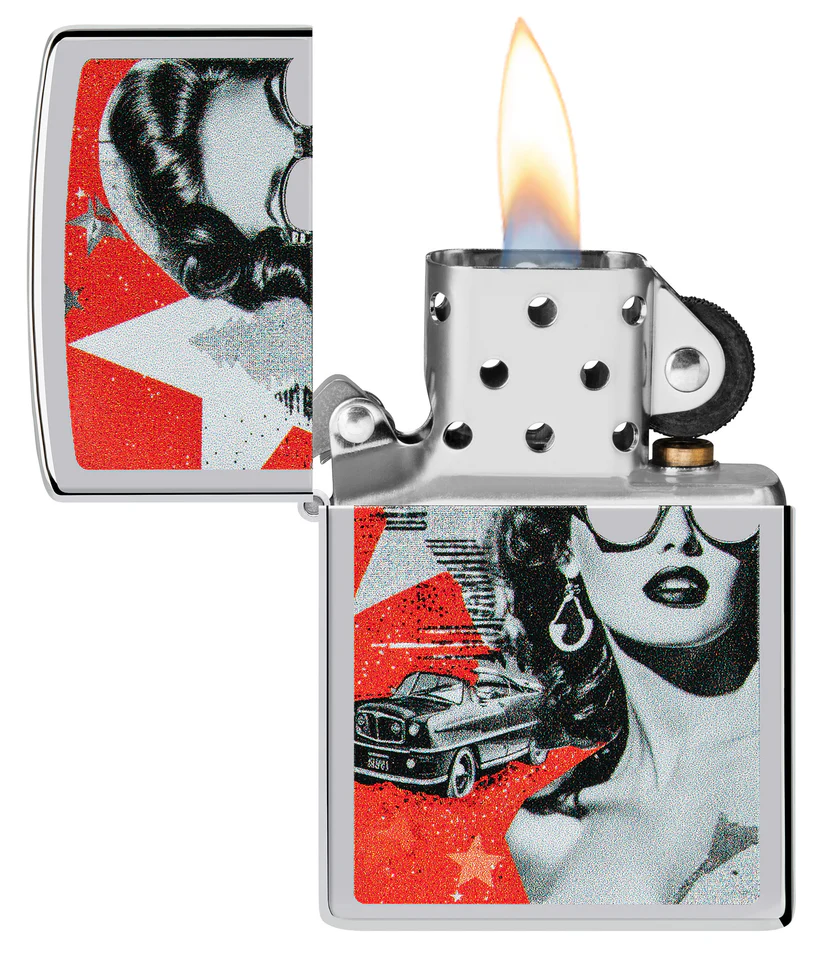 Encendedor Zippo Cromo Mujer Gafas Vintage Cod 46239