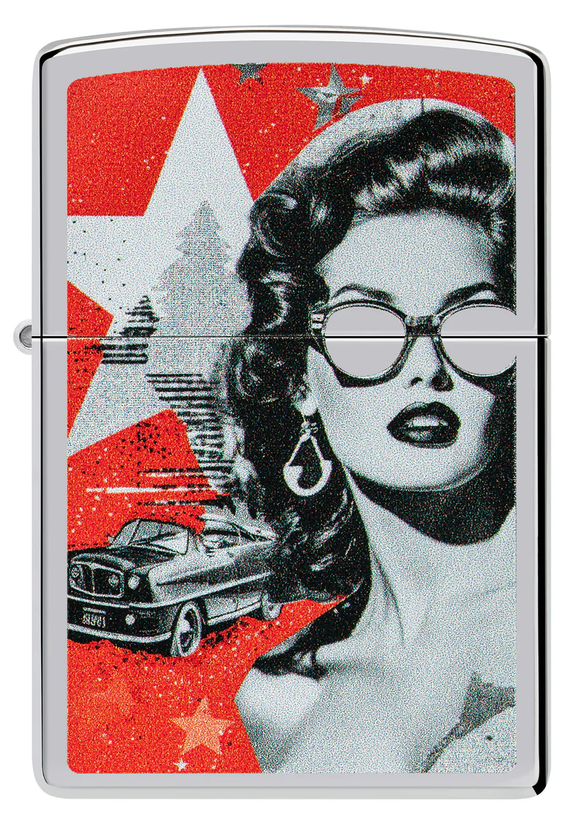Encendedor Zippo Cromo Mujer Gafas Vintage Cod 46239