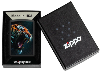 Encendedor Zippo Negro Mate Tigre Rugiendo Cod 46241