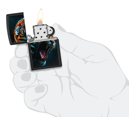Encendedor Zippo Negro Mate Tigre Rugiendo Cod 46241