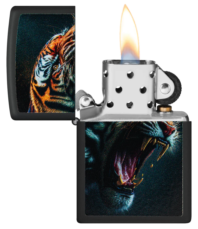 Encendedor Zippo Negro Mate Tigre Rugiendo Cod 46241