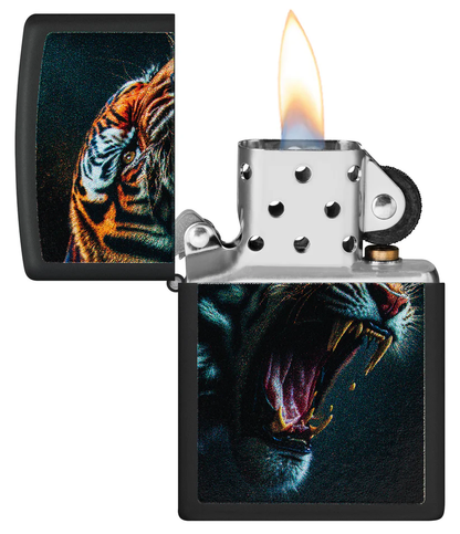 Encendedor Zippo Negro Mate Tigre Rugiendo Cod 46241