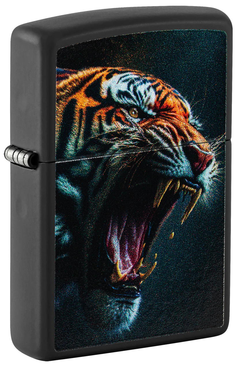 Encendedor Zippo Negro Mate Tigre Rugiendo Cod 46241