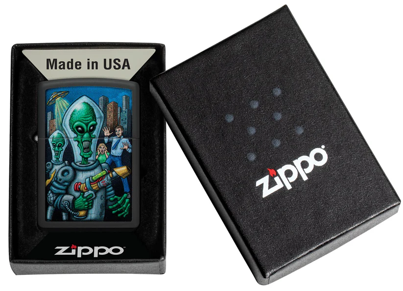 Encendedor Zippo Negro Mate Alíen Armado Doble Cara Cod 46250