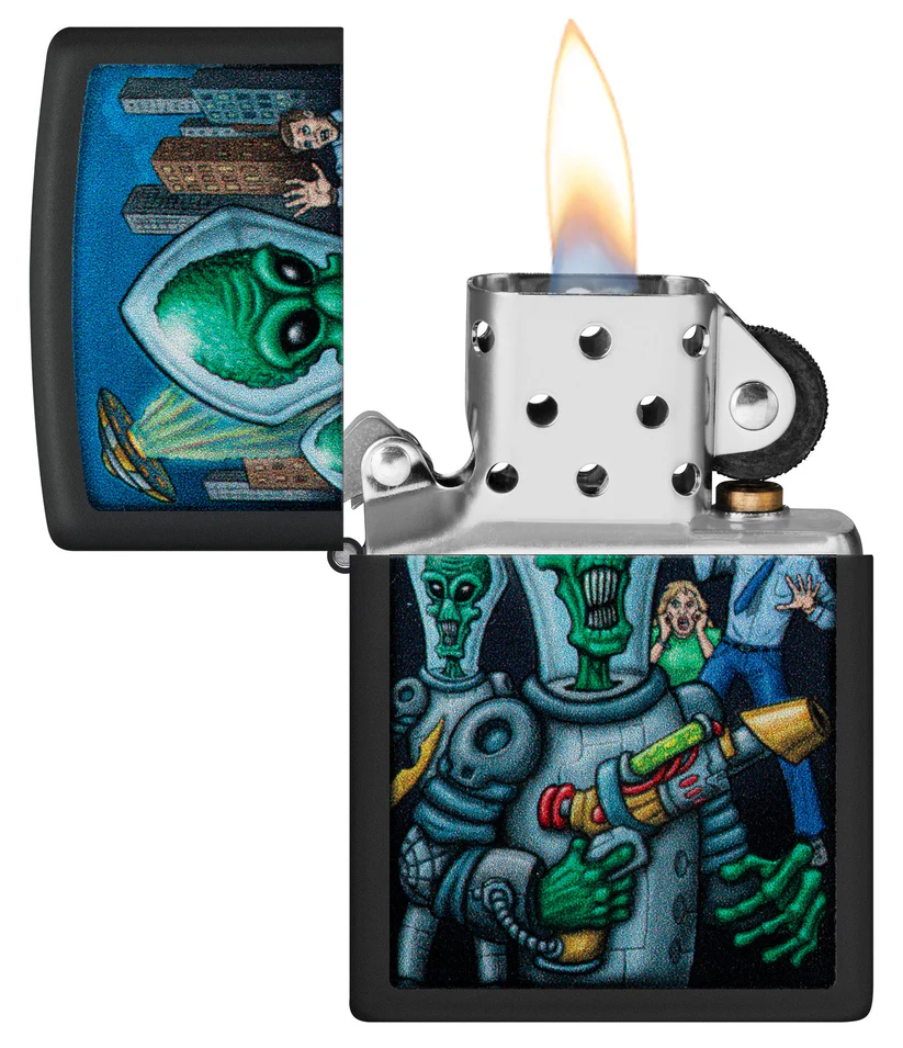 Encendedor Zippo Negro Mate Alíen Armado Doble Cara Cod 46250