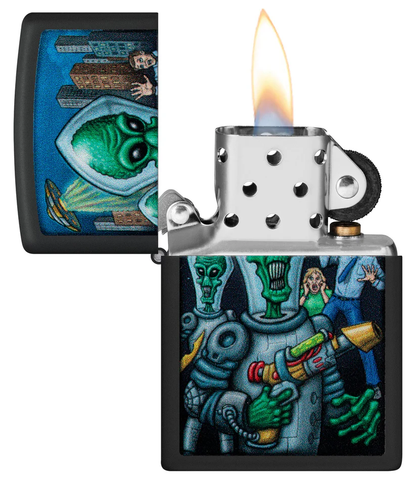 Encendedor Zippo Negro Mate Alíen Armado Doble Cara Cod 46250