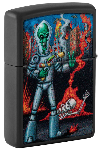 Encendedor Zippo Negro Mate Alíen Armado Doble Cara Cod 46250