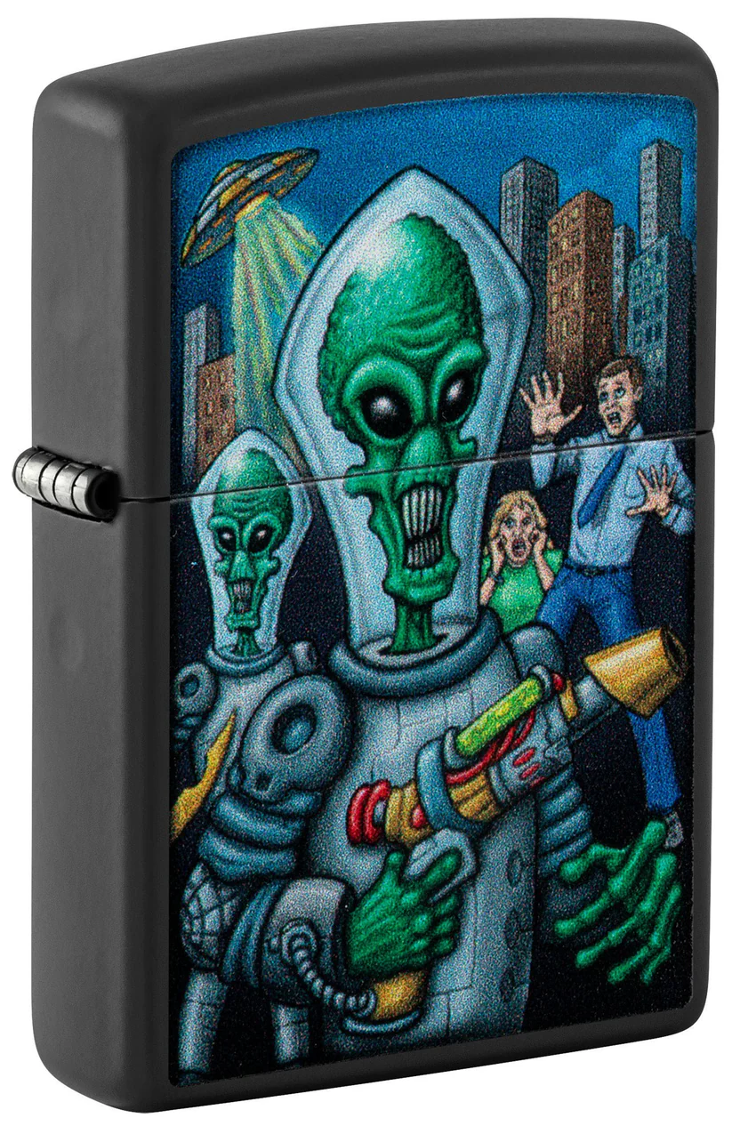 Encendedor Zippo Negro Mate Alíen Armado Doble Cara Cod 46250