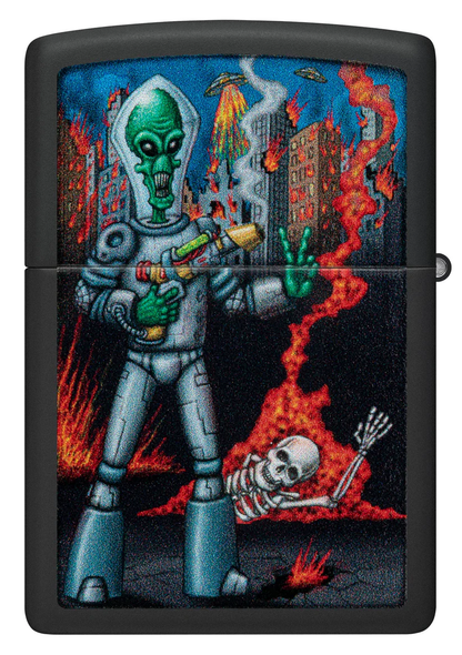 Encendedor Zippo Negro Mate Alíen Armado Doble Cara Cod 46250
