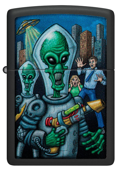 Encendedor Zippo Negro Mate Alíen Armado Doble Cara Cod 46250