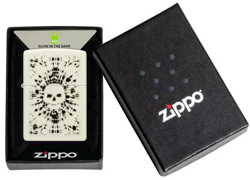 Encendedor Zippo Blanco Fluorescente Calavera Cod 46289