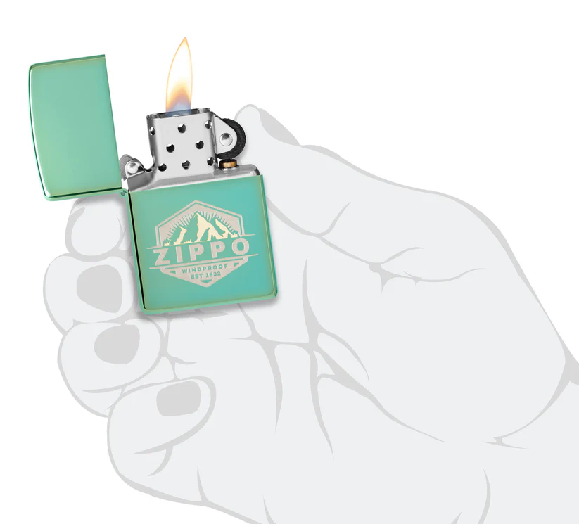 Encendedor Zippo Verde Metalizado Montañas Cod 46293