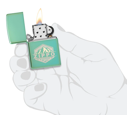 Encendedor Zippo Verde Metalizado Montañas Cod 46293