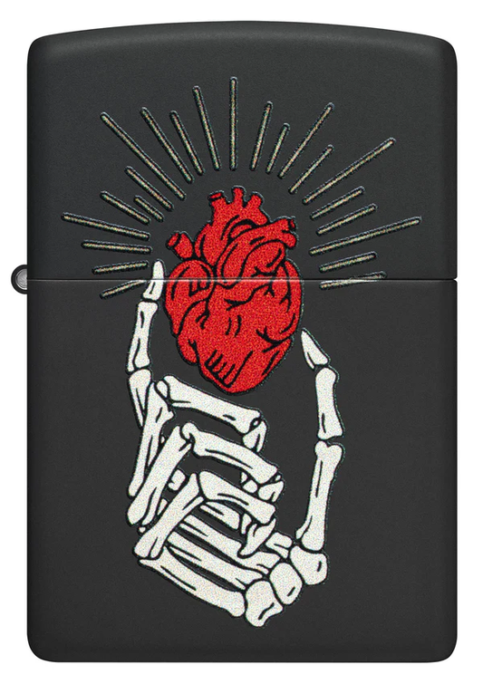 Encendedor Zippo Negro Mate Corazón Mano Calavera Cod 46469
