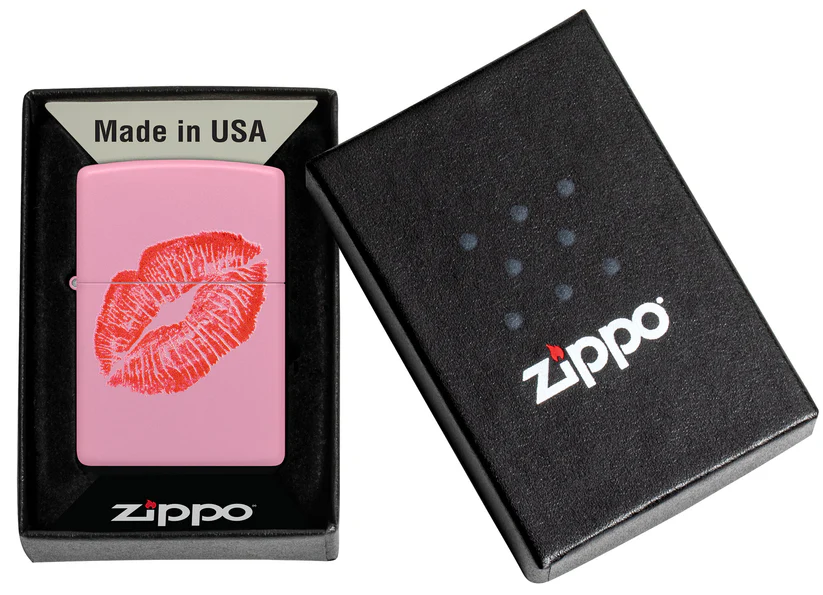 Encendedor Zippo Rosado Mate Labios Beso Cod 46470