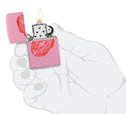 Encendedor Zippo Rosado Mate Labios Beso Cod 46470