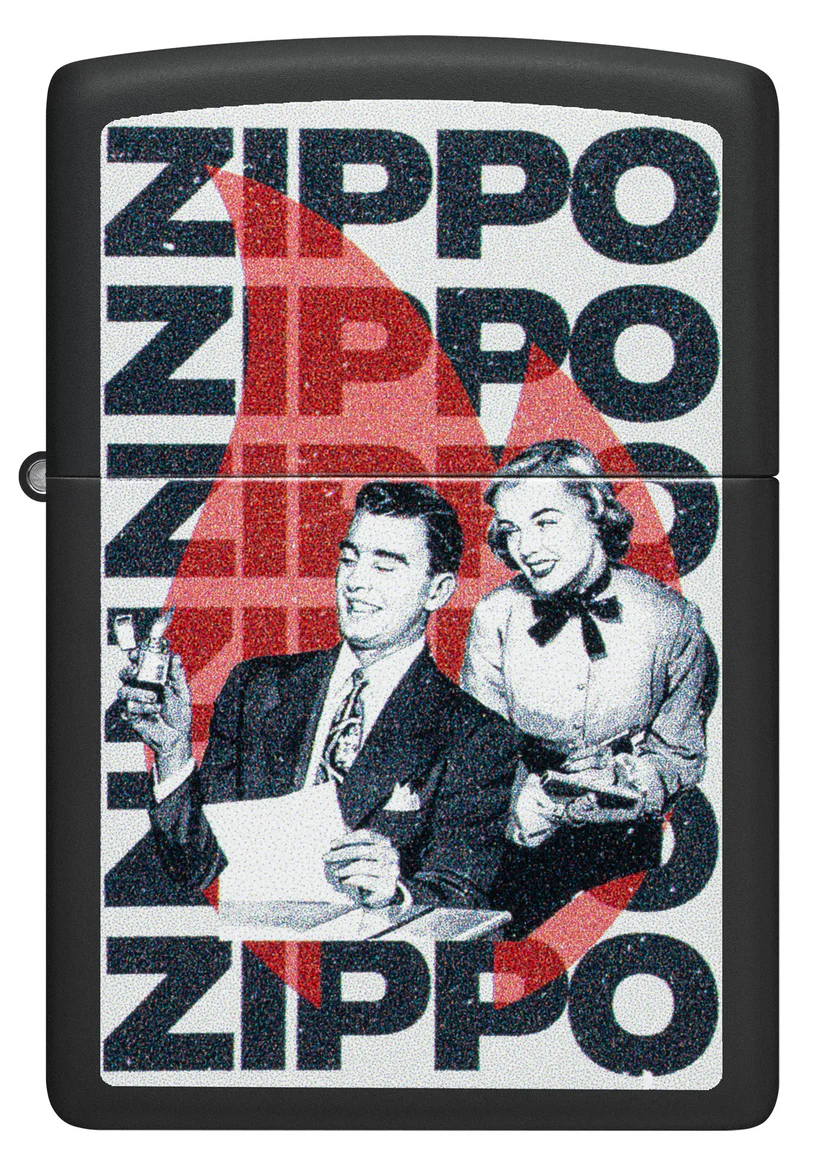 Encendedor Zippo Negro Mate Logos Pareja Cod 46475