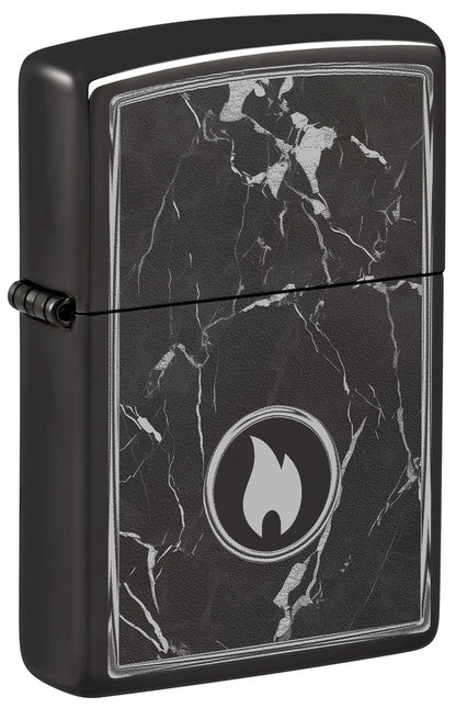 Encendedor Zippo Negro Espejo Llama Mármol Cod 46571