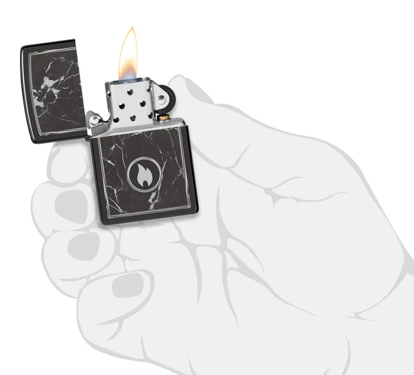 Encendedor Zippo Negro Espejo Llama Mármol Cod 46571