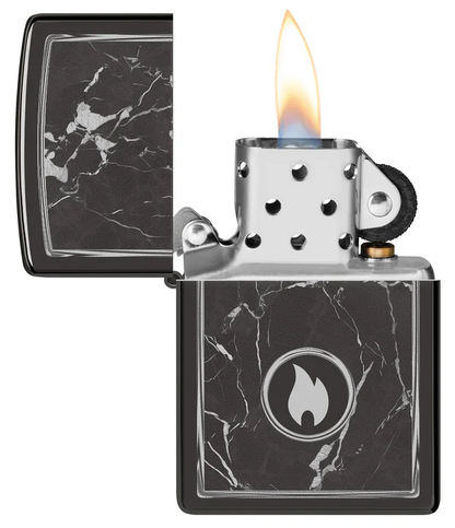 Encendedor Zippo Negro Espejo Llama Mármol Cod 46571