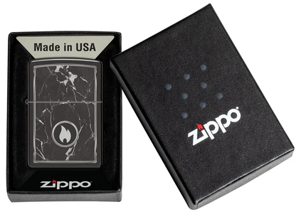 Encendedor Zippo Negro Espejo Llama Mármol Cod 46571