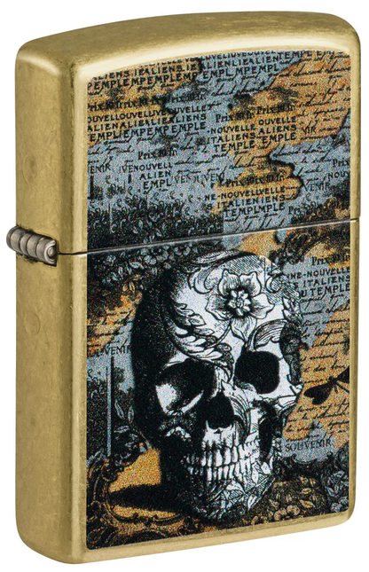 Encendedor Zippo Dorado Calavera Flor - Mapa Cod 46577