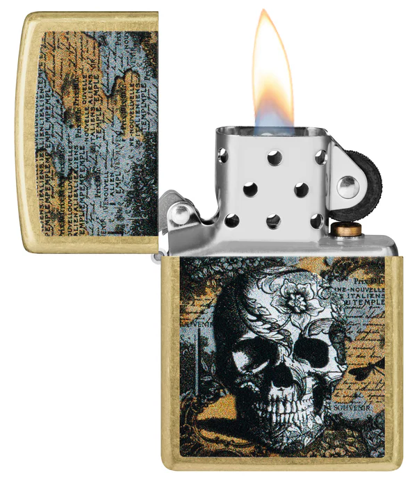 Encendedor Zippo Dorado Calavera Flor - Mapa Cod 46577