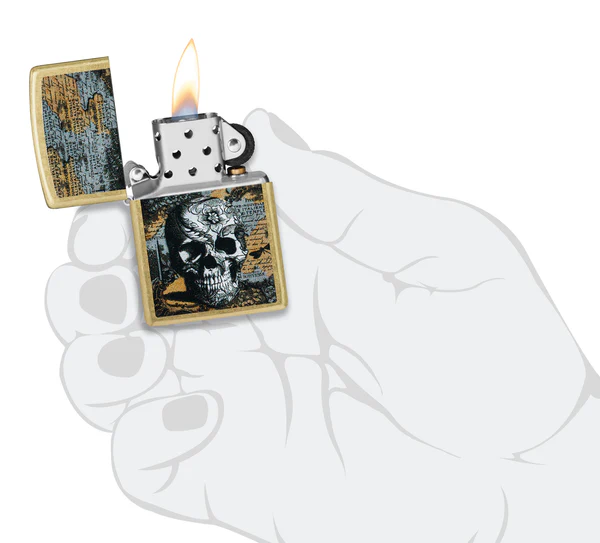 Encendedor Zippo Dorado Calavera Flor - Mapa Cod 46577