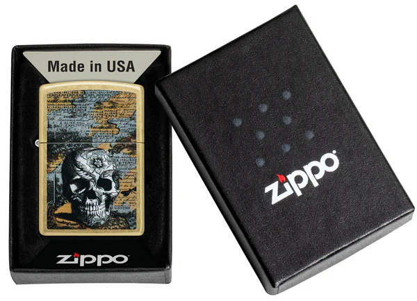 Encendedor Zippo Dorado Calavera Flor - Mapa Cod 46577