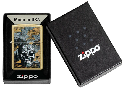 Encendedor Zippo Dorado Calavera Flor - Mapa Cod 46577